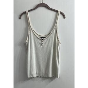 Y2K Abercrombie & Fitch XL Tank Top‎ Beige Brown Buttons Cropped Scallop Hem